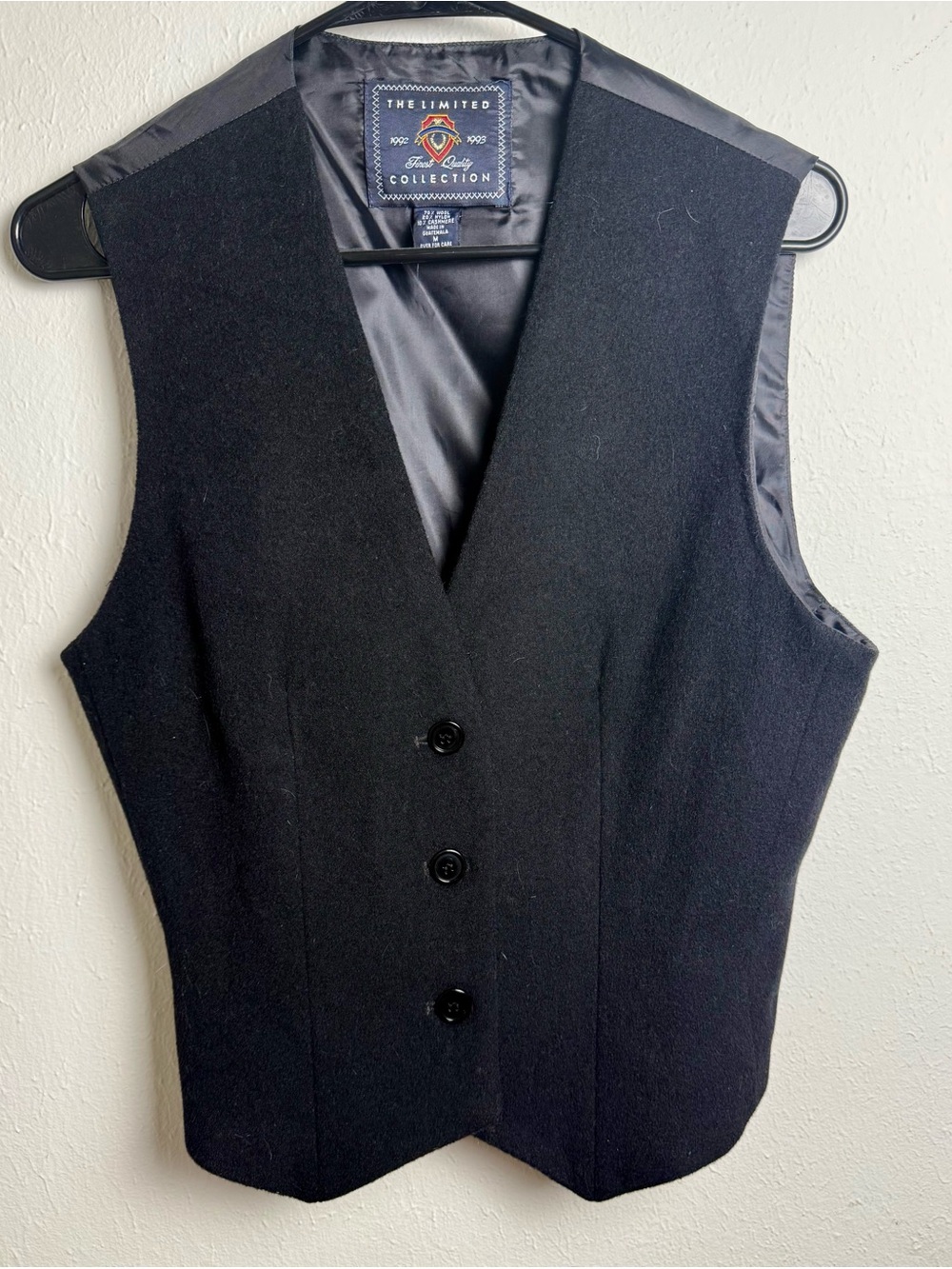 The Limited Black Wool Vest with Satin Back